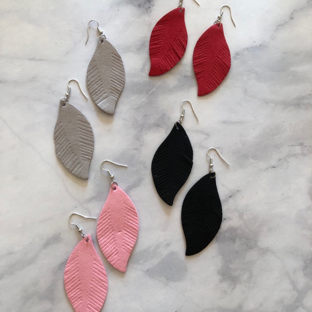 Faux suede feather style earrings